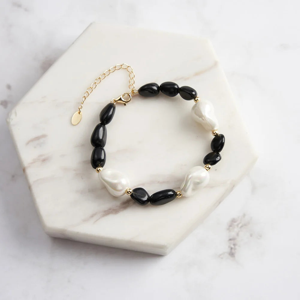 Black Oval Edge Obsidian Bracelet