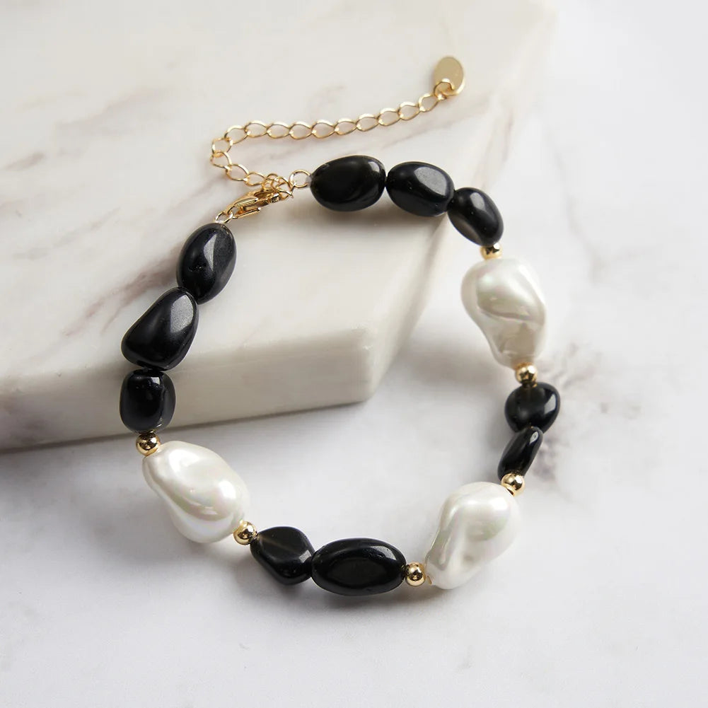 Black Oval Edge Obsidian Bracelet